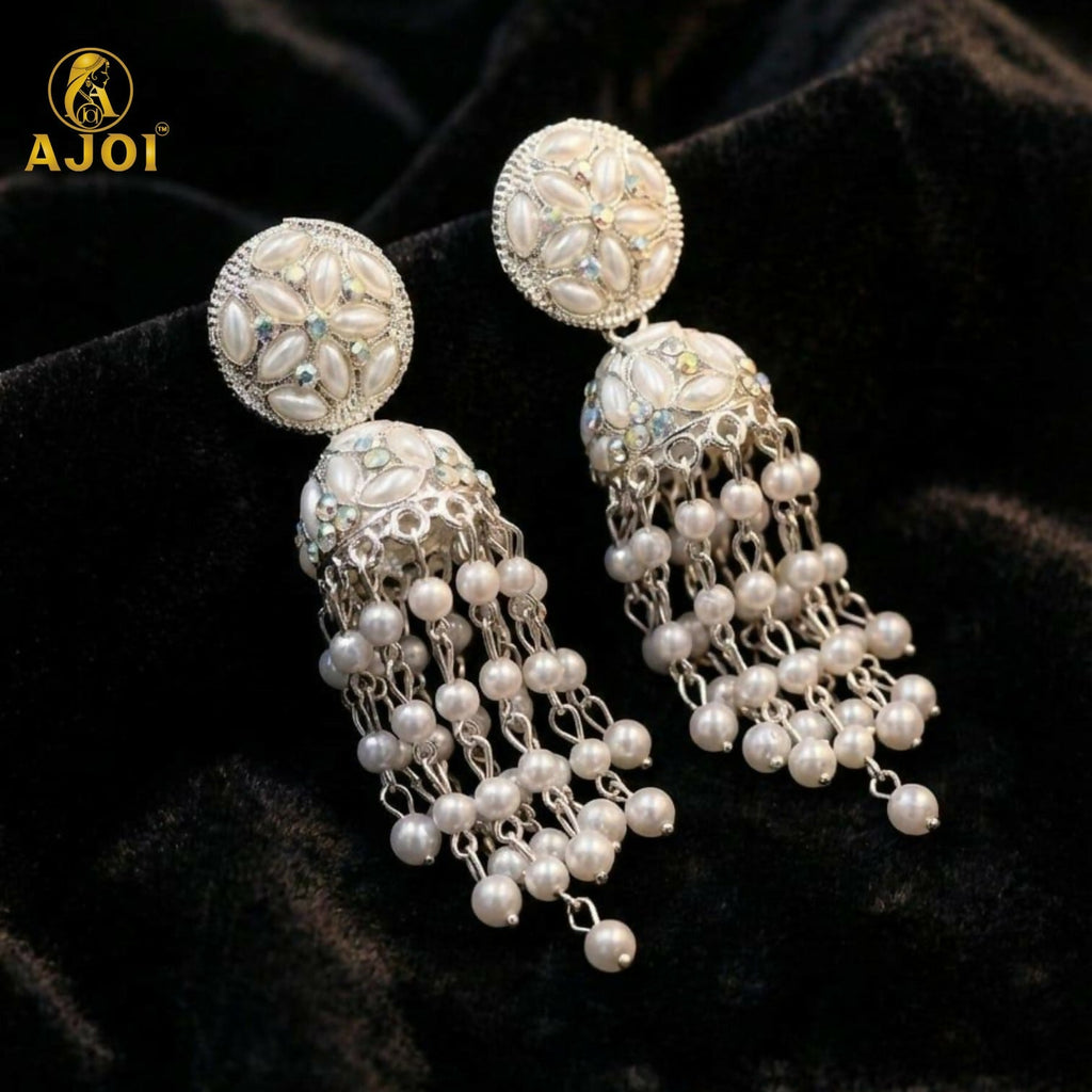 Pearl Chandelier Jhumka Earrings – Luxury Floral Cascade Design