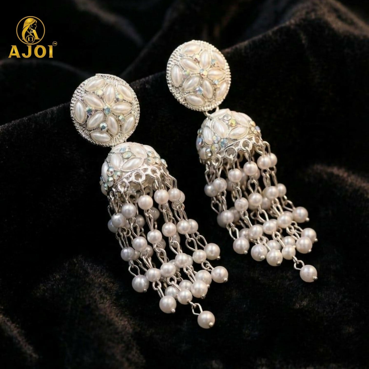 Pearl Chandelier Jhumka Earrings – Luxury Floral Cascade Design